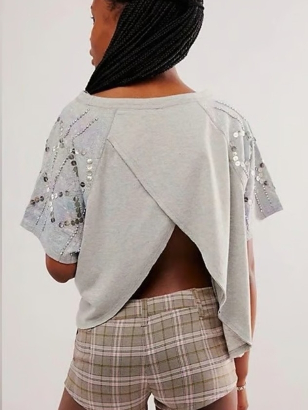 FREE PEOPLE Shine Me Out Top Gray w Tulip Back S NWT